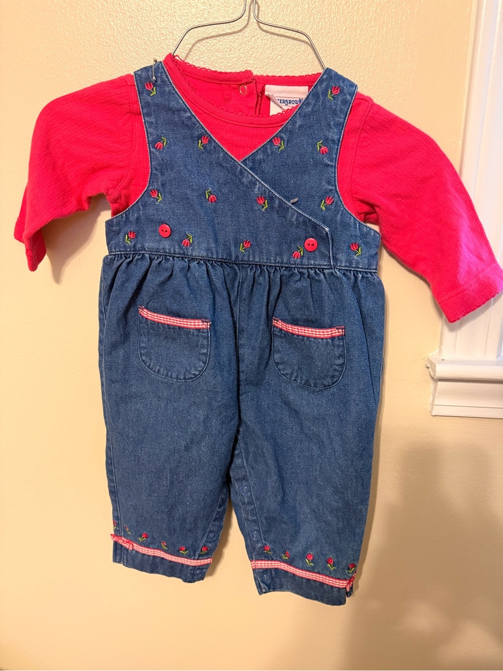Vintage Buster Brown 12M Denim Embroidered Tulip Romper & Shirt Set